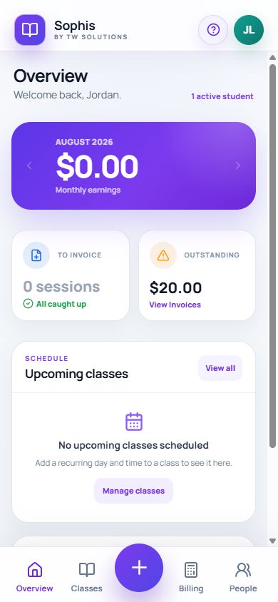 Overview screen in Sophis