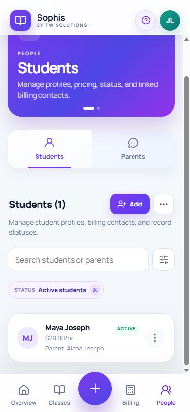 Students screen in Sophis